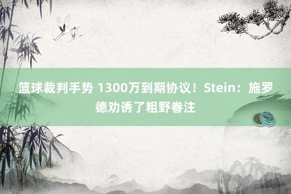 篮球裁判手势 1300万到期协议！Stein：施罗德劝诱了粗野眷注